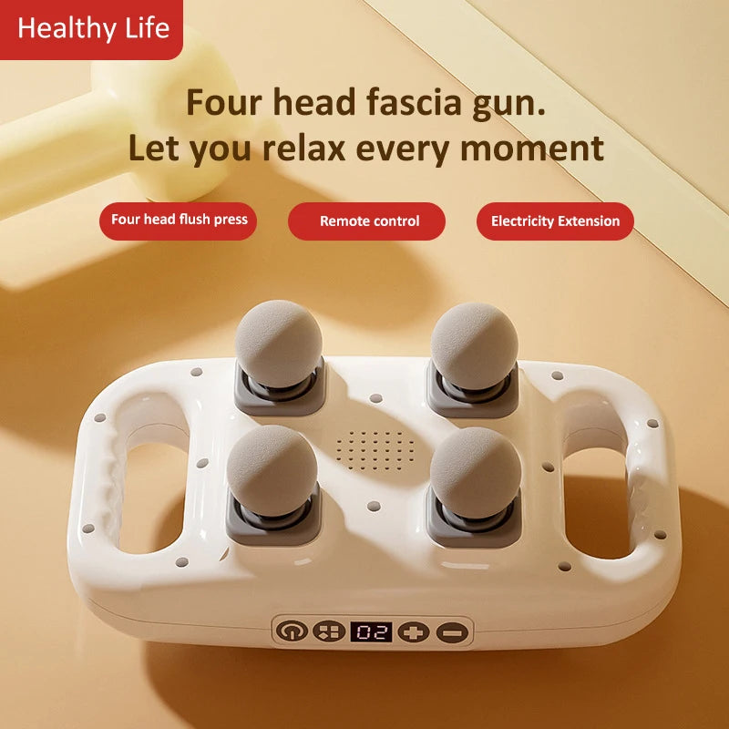 Four head fascia gun with text on a beige background