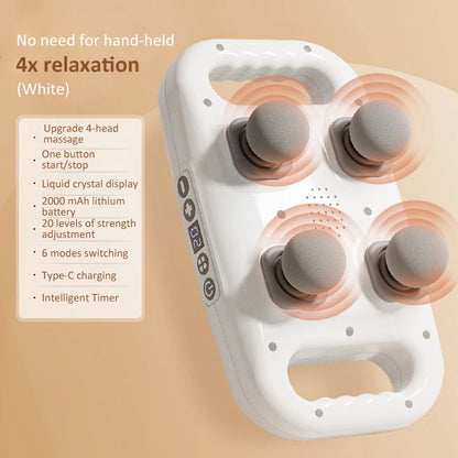 White massage device with text on a beige background