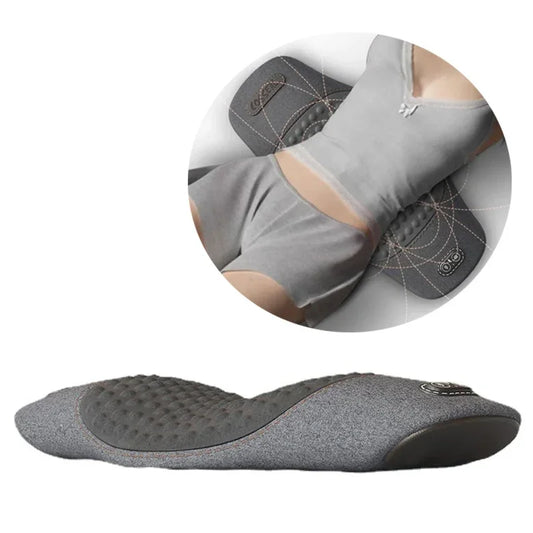 Gray foot massager with close-up inset on a white background