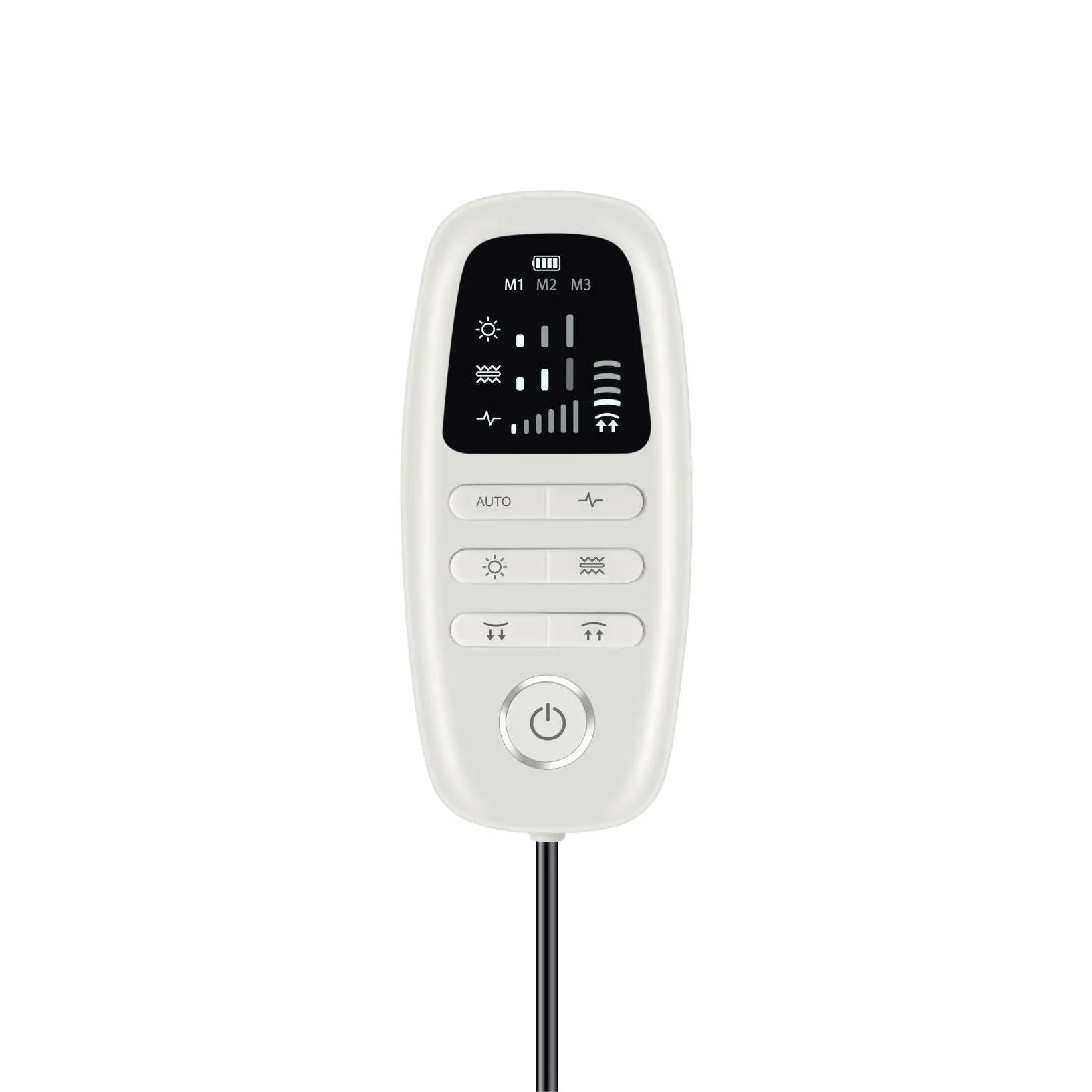 White electronic device with control panel on a white background