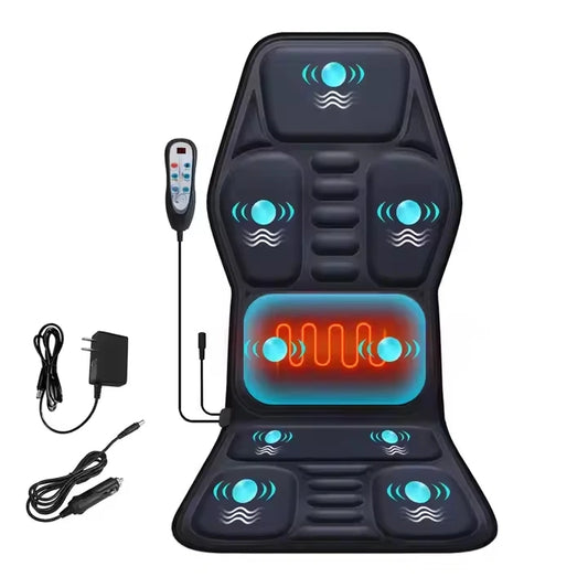 Car seat back massager with 10 vibration nodes and heat for office and travel