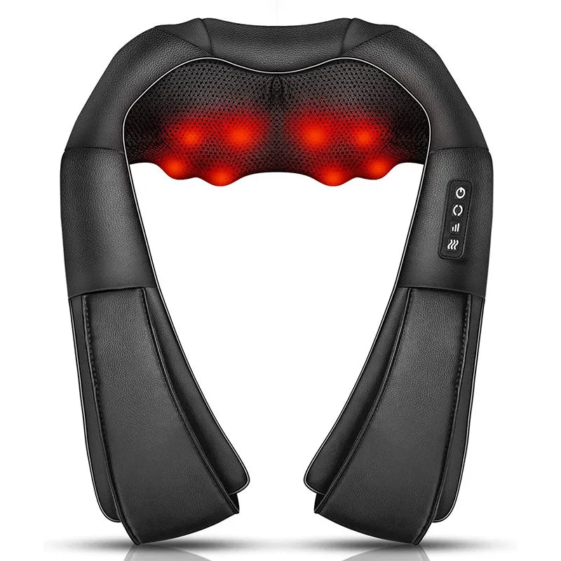 Shiatsu neck and shoulder massager with deep kneading and heat therapy
